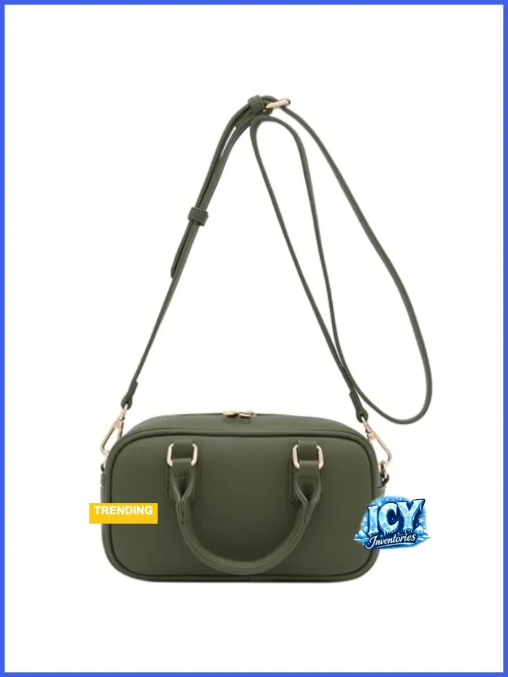 Faux Leather Mini Satchel Purse Top Handle Crossbody Bag with Gold Tone Hardware